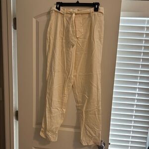 june & hudson Cream Tie-Waist Cropped Linen Blend Pants